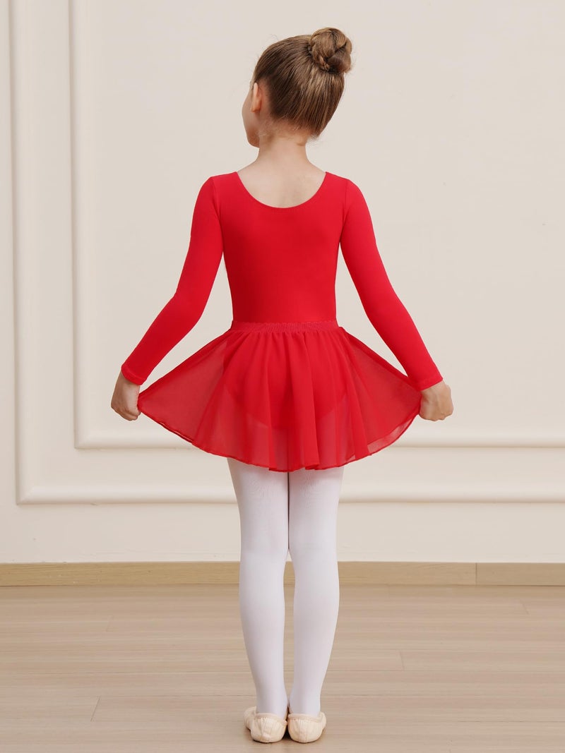 WEGETIT Long Sleeve Girls Leotard Gymnastics Leotards for Girls Ballet Dance Dresses with Skirt (Red,2-4T) - Image 4